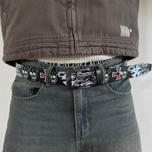 y2k style black skeleton skull goth emo black belt